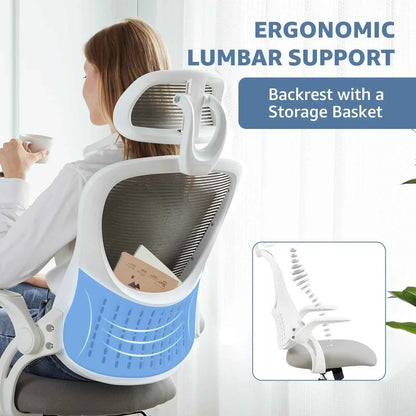 Ergonomic Office Computer Desk Chair Flip-up Arms Adjustable Headrests Comfortable Lumbar Support For Home Office