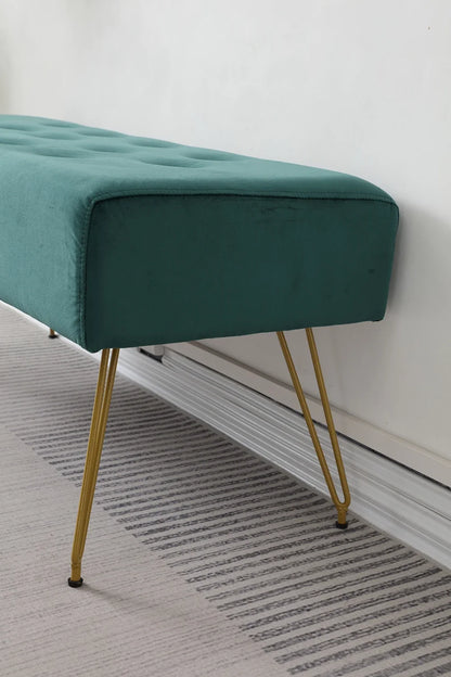 Modern Tufted Velvet Entryway Bench - Upholstered Long Shoe Bench with Gold Metal Legs for Hallway Bedroom End of Bed