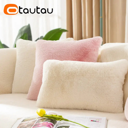 OTAUTAU Top Soft Fuffy Faux Bunny Fur Throw Pillow Case Sofa Couch Cushion Pillows Cover No Filler Baby Pet Bed ZT2TM1T