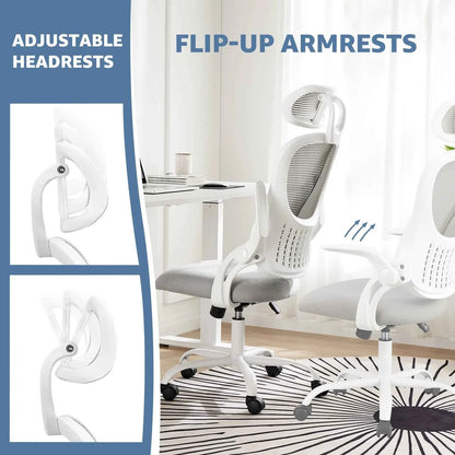 Ergonomic Office Computer Desk Chair Flip-up Arms Adjustable Headrests Comfortable Lumbar Support For Home Office