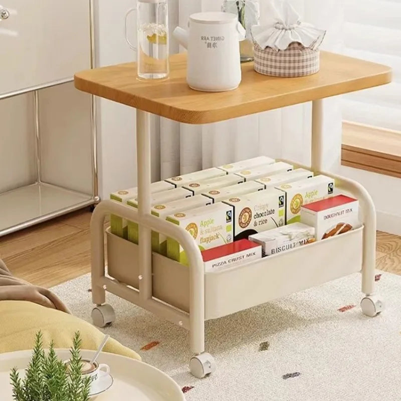 Two Tier Rolling Nightstand Bedside Cabinet Storage Drawer Wheels Small Space Living Room Bedroom Sofa Side Table Bed Table