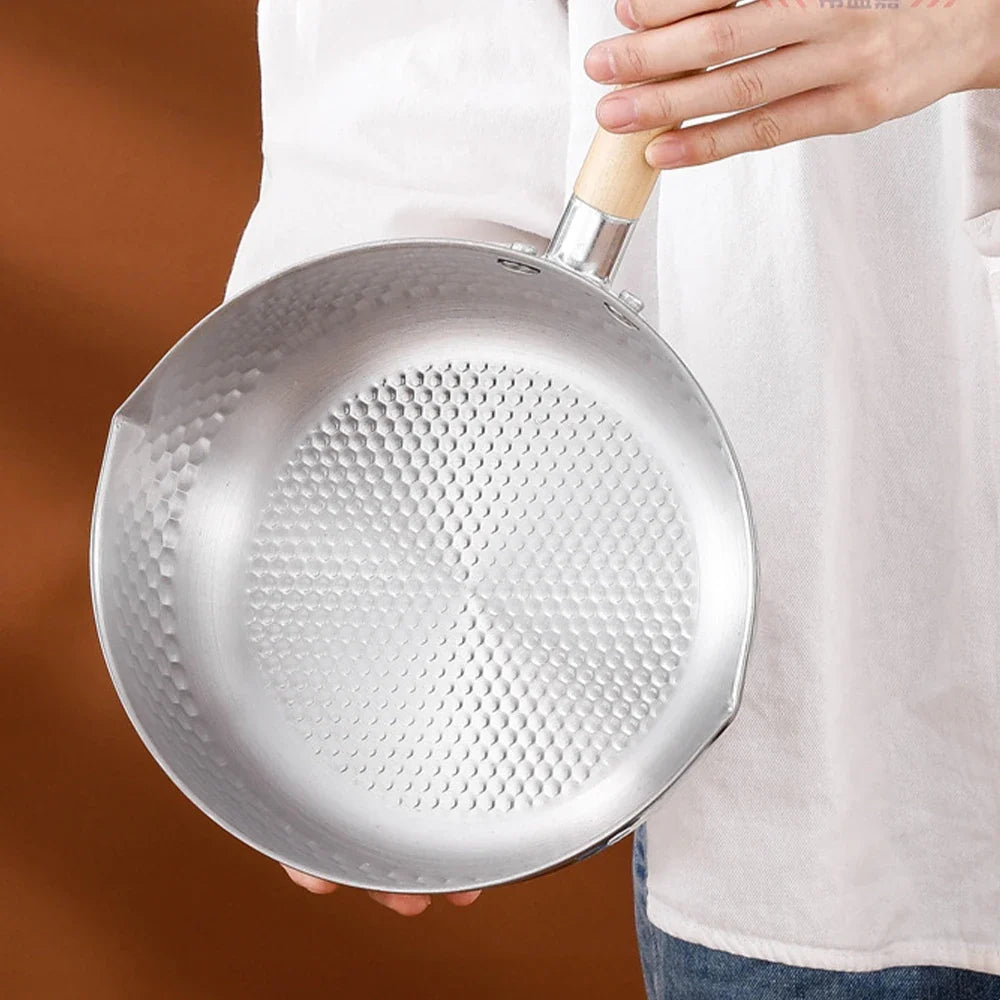 430 Stainless Steel Soup Pot Japanese Snow Pan Frying Wok Wooden Handle Stew Saucepan Milk Pot Kitchen Utensils Kitchen Cookware