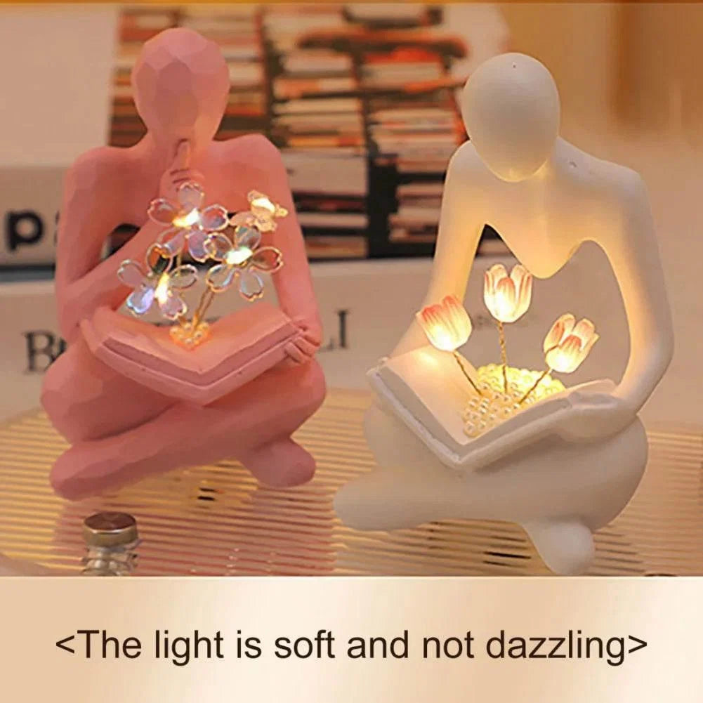 Desktop Thinker Sculpture Ornament Abstract Figure Tulip Book Lamp