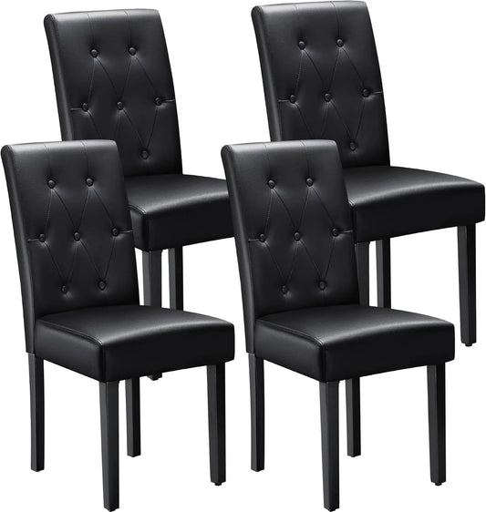 Upholstered Dining Chairs Set of 4, PU Leather Dinning Room Chairs, Button Tufted Kitchen Chairs with Adjustable Wood Legs