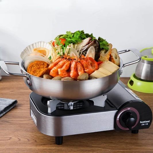 Stainless Steel Cookware Saucepan Dry Pots with Handle Home Cooking Paella Pan Seafood Rice Pot Picnic Snack Plates