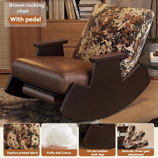 Solid wood retro rocking chair, balcony lounge chair, lazy sofa chair, living room adult leisure chair, single rocking chair