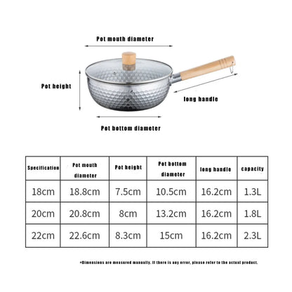 430 Stainless Steel Soup Pot Japanese Snow Pan Frying Wok Wooden Handle Stew Saucepan Milk Pot Kitchen Utensils Kitchen Cookware