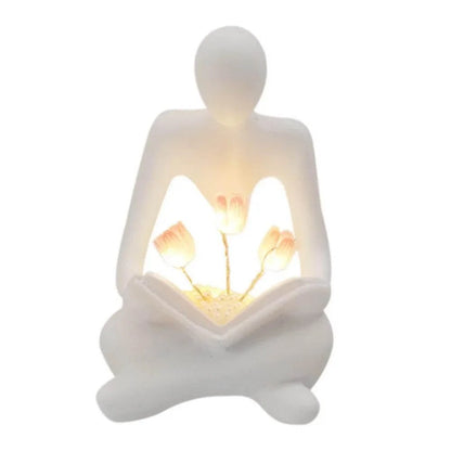 Desktop Thinker Sculpture Ornament Abstract Figure Tulip Book Lamp