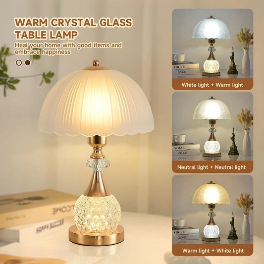 Bedside Table Lamp Petal Light Luxury Crystal Push Button Switch Bedroom Living Room Den Control Dimming Warm Atmosphere Decorat