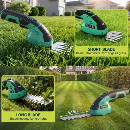 Versatile Wireless 2-in-1 Grass Shear & Shrub Trimmer - 7.2V Rechargeable Handheld Electric Hedge Cutter - Type-C Charging