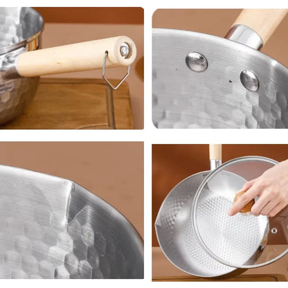 430 Stainless Steel Soup Pot Japanese Snow Pan Frying Wok Wooden Handle Stew Saucepan Milk Pot Kitchen Utensils Kitchen Cookware