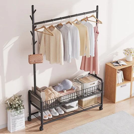 Foldable Standing Coat Rack Clothes Hanger Floor Coat Stand Portable Collapsible Organizer Bedroom Balcony Entryway Hall
