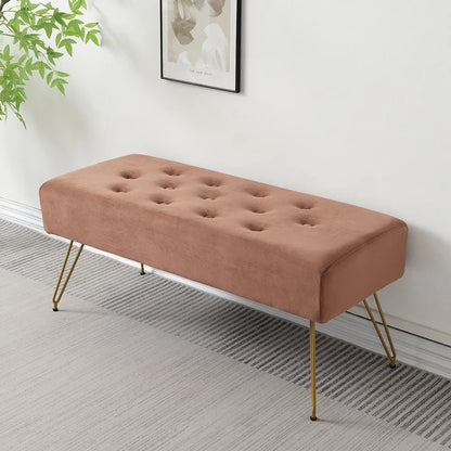 Modern Tufted Velvet Entryway Bench - Upholstered Long Shoe Bench with Gold Metal Legs for Hallway Bedroom End of Bed
