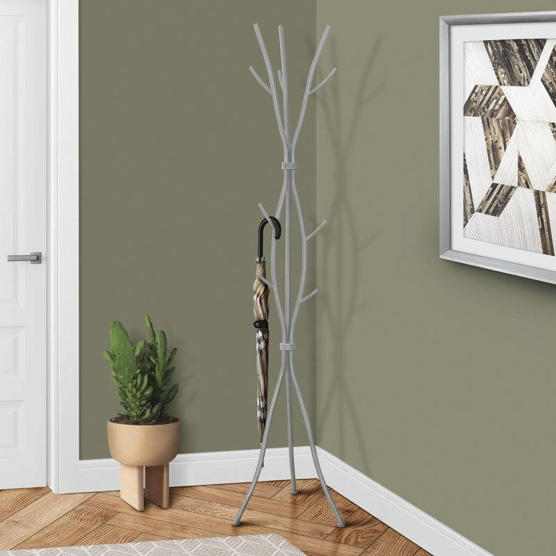 74-inch Freestanding Silver Metal Coat Rack Entryway Hall Tree Umbrella Stand