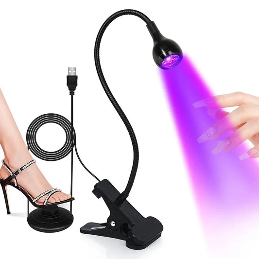 UV LED Nail Lamp 5W Nail Drying Lamp Adjustable Head Design Desktop Clip-On Nail Curing Lamp with Foot Switch