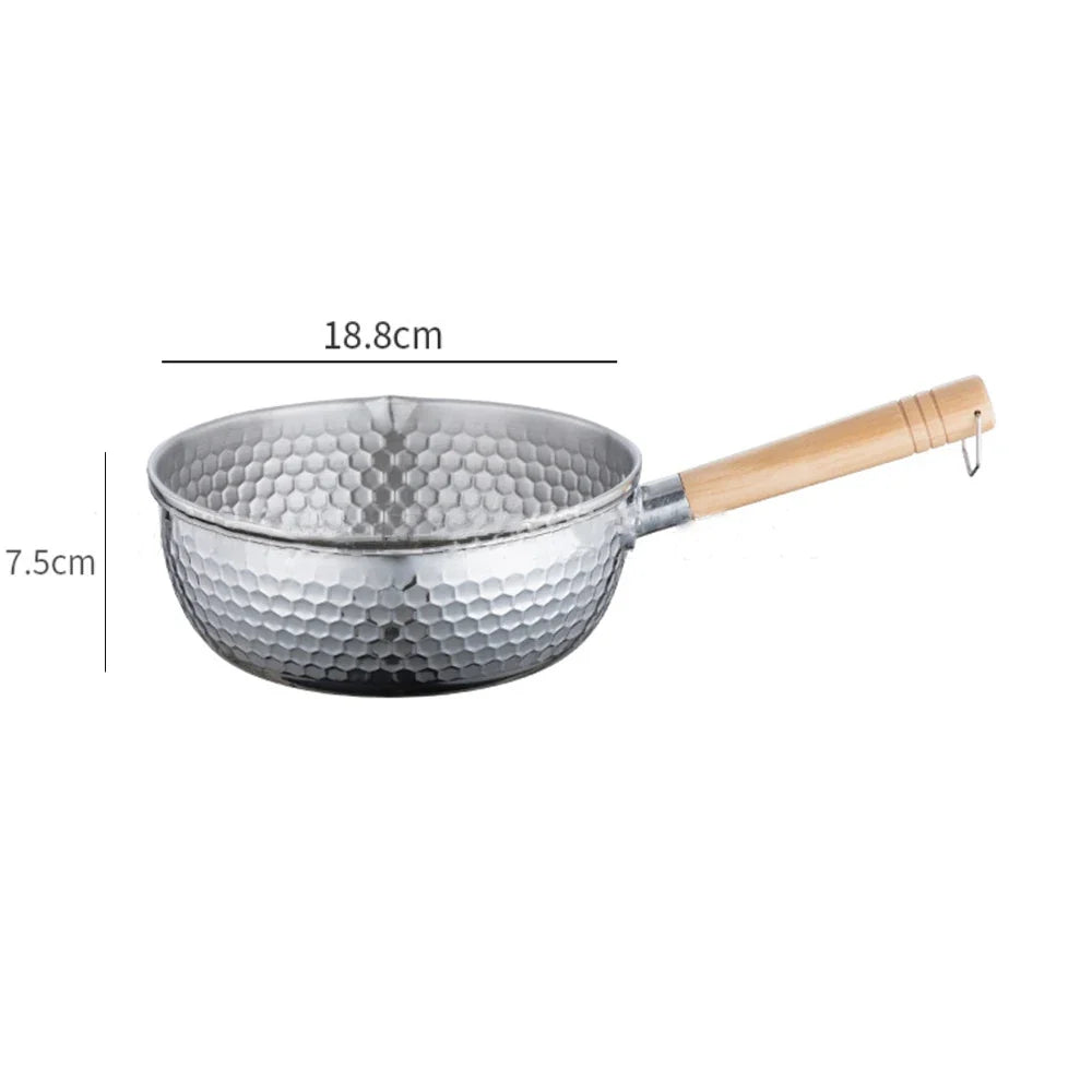430 Stainless Steel Soup Pot Japanese Snow Pan Frying Wok Wooden Handle Stew Saucepan Milk Pot Kitchen Utensils Kitchen Cookware
