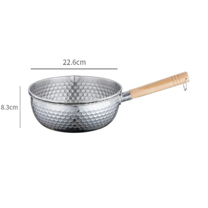 430 Stainless Steel Soup Pot Japanese Snow Pan Frying Wok Wooden Handle Stew Saucepan Milk Pot Kitchen Utensils Kitchen Cookware