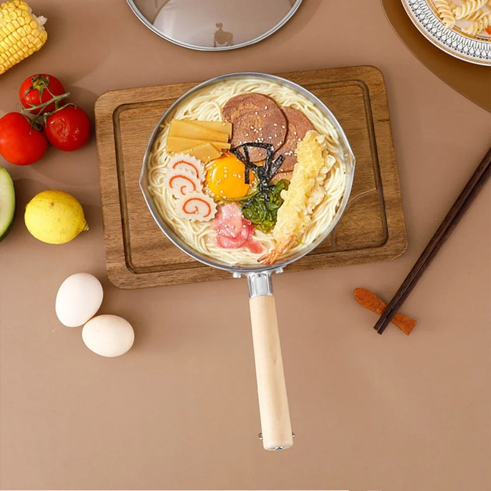430 Stainless Steel Soup Pot Japanese Snow Pan Frying Wok Wooden Handle Stew Saucepan Milk Pot Kitchen Utensils Kitchen Cookware