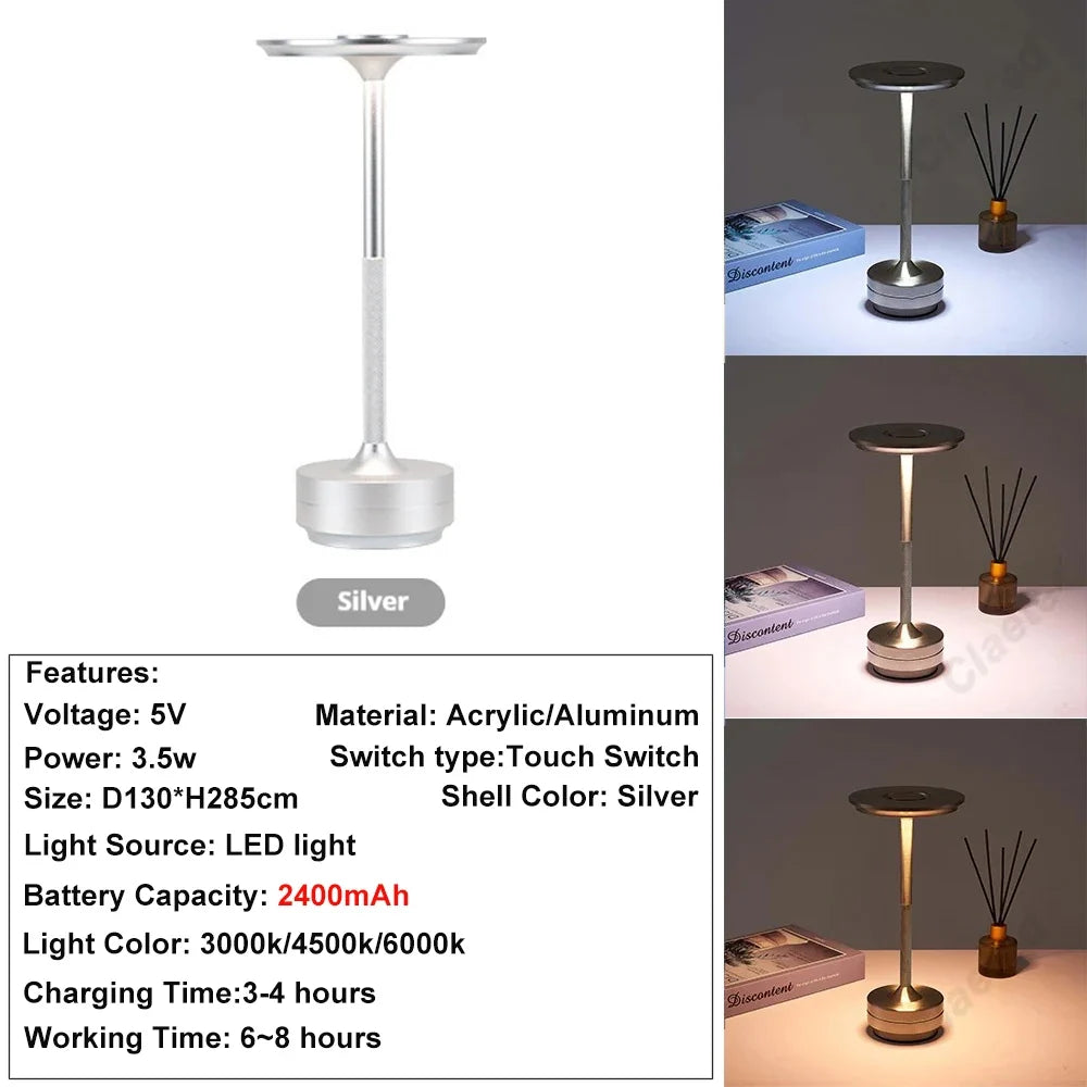 Rechargeable Wireless Table Lamp LED Touch Sensor Desktop Night Light Reading Lamp for Restaurant Hotel Bar Bedroom Decor Light