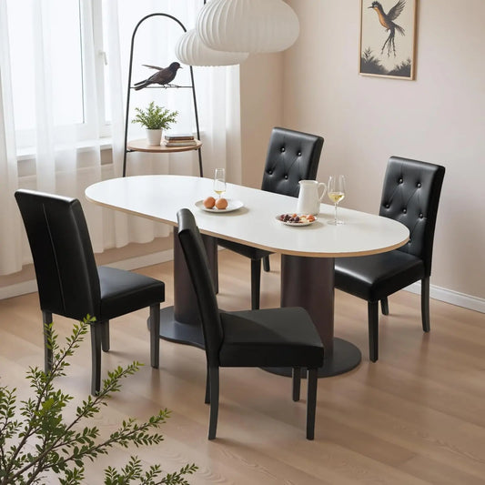 Upholstered Dining Chairs Set of 4, PU Leather Dinning Room Chairs, Button Tufted Kitchen Chairs with Adjustable Wood Legs