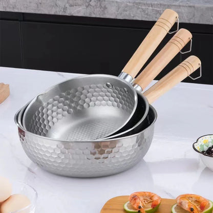430 Stainless Steel Soup Pot Japanese Snow Pan Frying Wok Wooden Handle Stew Saucepan Milk Pot Kitchen Utensils Kitchen Cookware