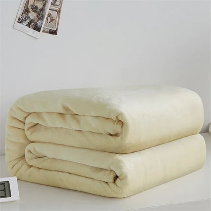 230GSM Coral Fleece Flannel Blankets For Beds Solid Blue Pink Soft Warm Thin Bedspread Sofa Cover Faux Fur Plaid Blanket