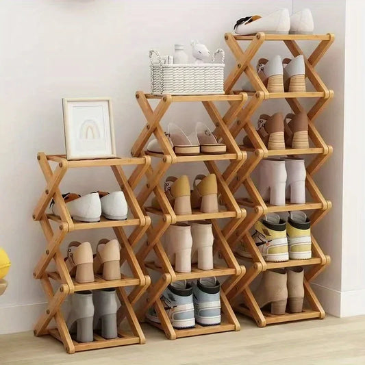 Convenient Shoe Rack, Foldable Space Saving Shelves for Home and Bedroom - Interior Entry Storage Free Footed Shoe Narrow Shelf
