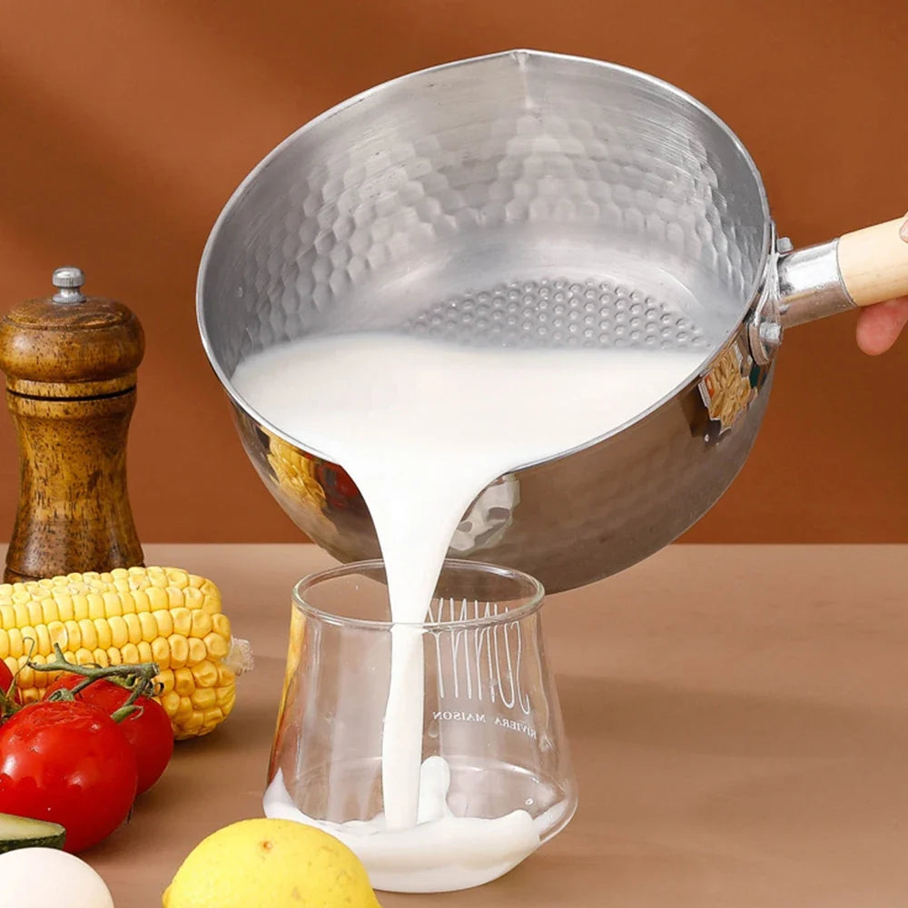 430 Stainless Steel Soup Pot Japanese Snow Pan Frying Wok Wooden Handle Stew Saucepan Milk Pot Kitchen Utensils Kitchen Cookware