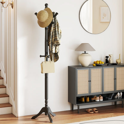 Solid Wood Hall Tree with 11 Hooks and 3 Height Options for Entryway