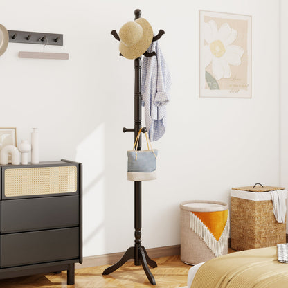 Solid Wood Hall Tree with 11 Hooks and 3 Height Options for Entryway