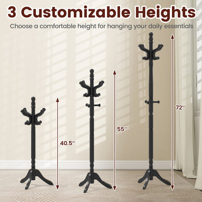 Solid Wood Hall Tree with 11 Hooks and 3 Height Options for Entryway
