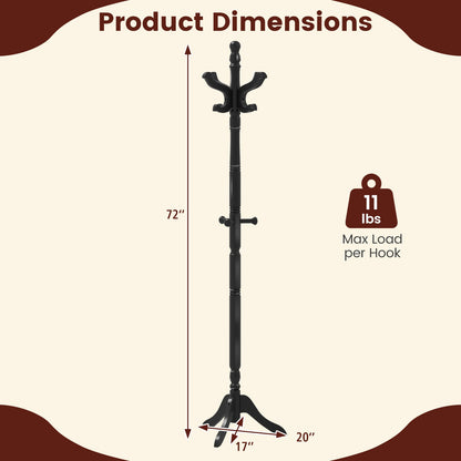 Solid Wood Hall Tree with 11 Hooks and 3 Height Options for Entryway