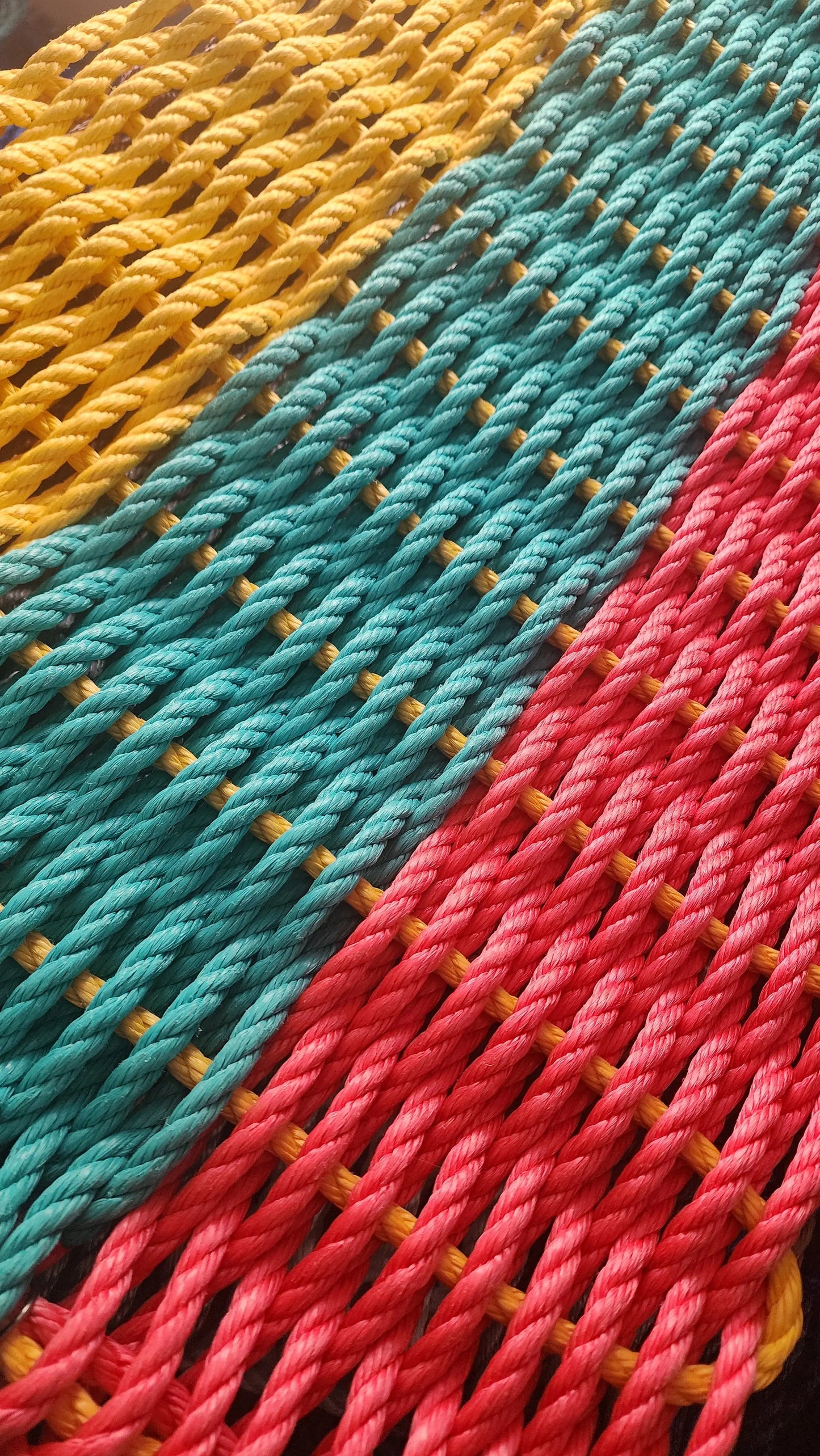 Pink, Teal & Yellow 3-Stripe Lobster Rope Doormat