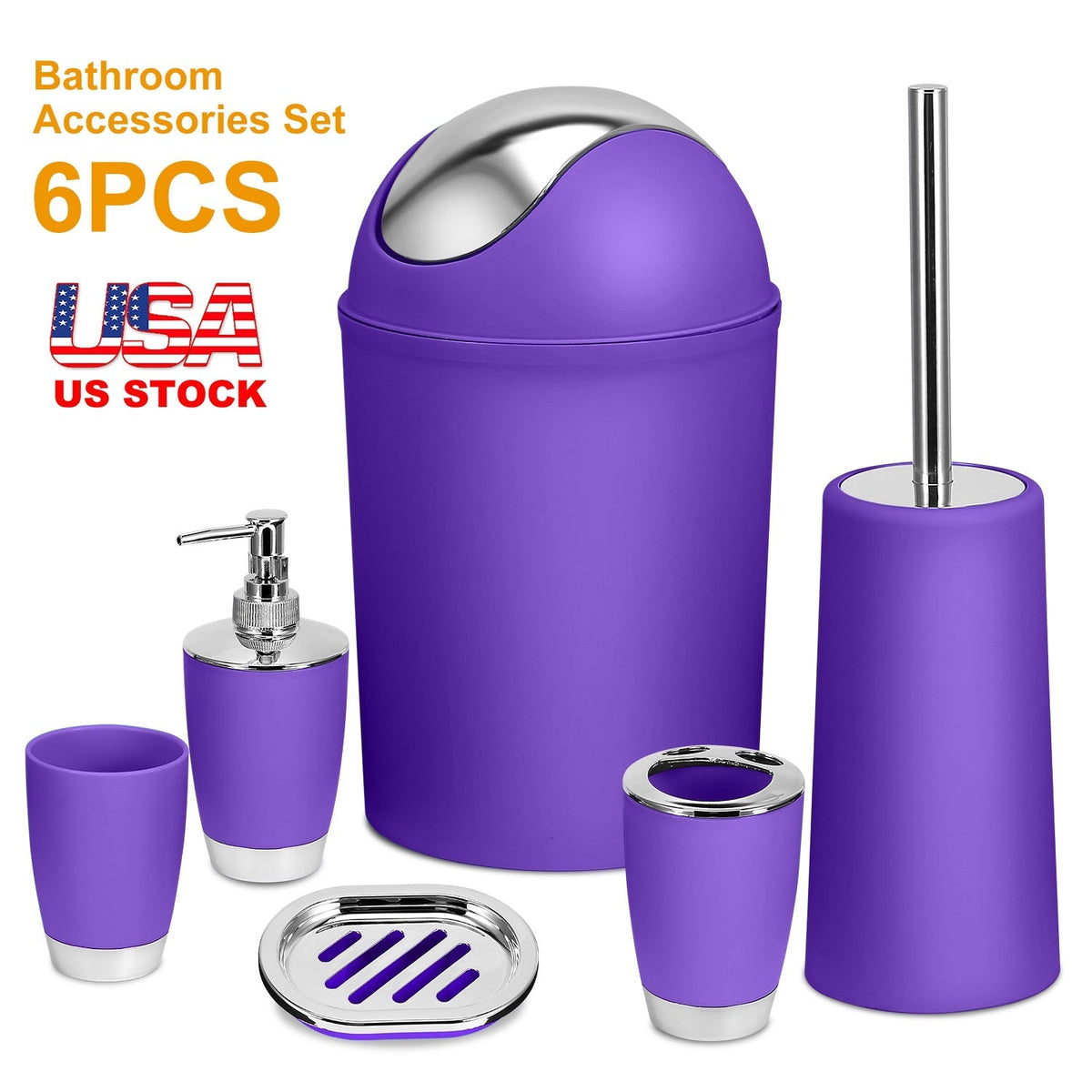 Bathroom Accessories Set 6 Pcs Bathroom Set Ensemble Complete Soap Dispenser Toothbrush Holder Tumbler Soap Dish Toilet Cleaning Brush Trash Can