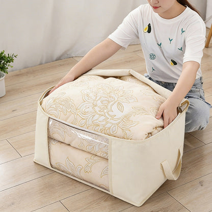 2Pcs Clothes Storage Bag 90L Large Capacity Foldable Closet Organizer with Thick Fabric Clear Window Dual-Zipper for Clothes Comforters Blankets Beddi