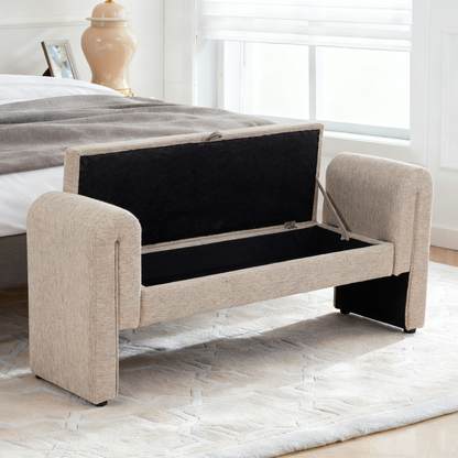 Storage Bench Oversized Velvet Oatmeal 60 In Extra-Long Entryway Mudroom