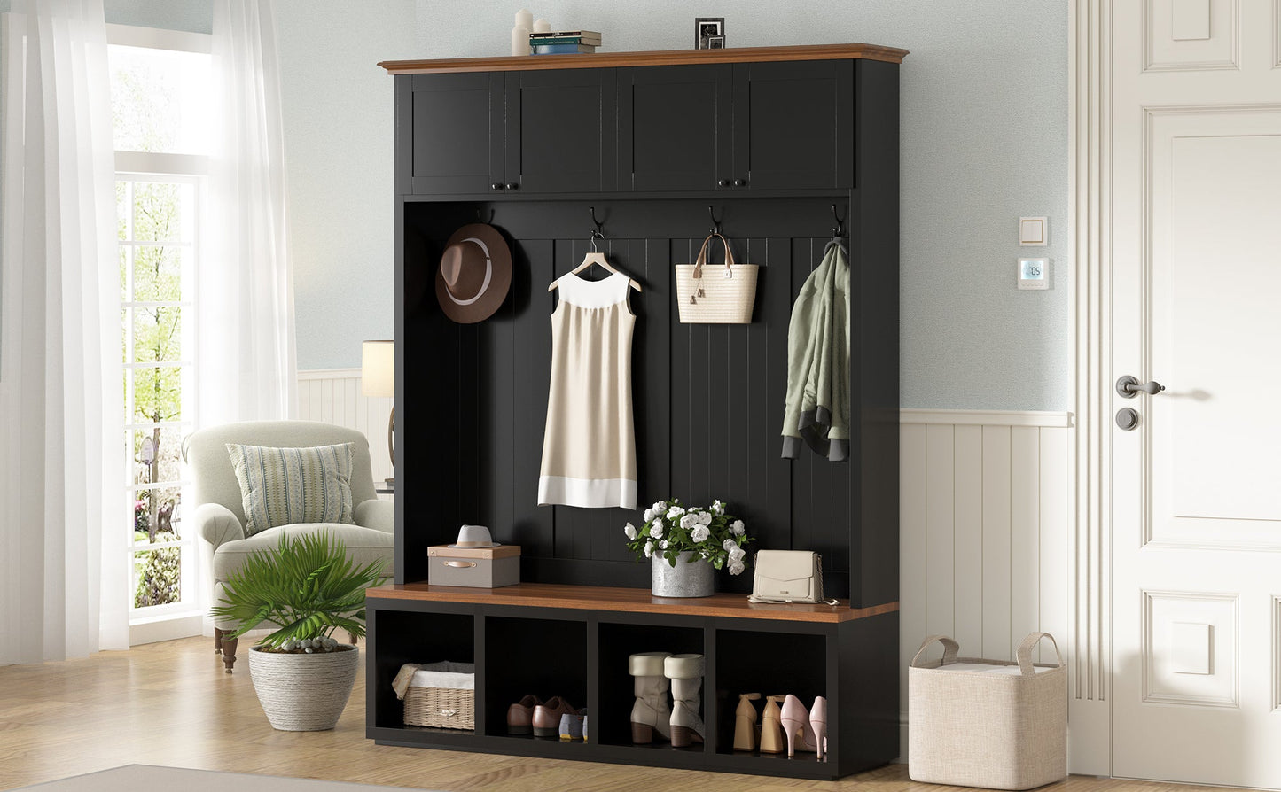Vibe Haus 59''W Entryway Hall Tree with Bench and Storage