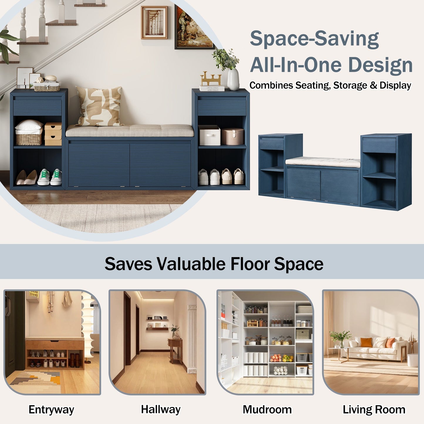 TREXM All-in-One Entryway Storage Bench with Cushion