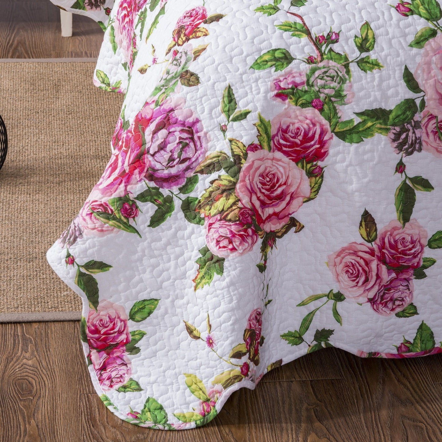 DaDa Bedding Pink Romantic Roses Floral Quilt Set
