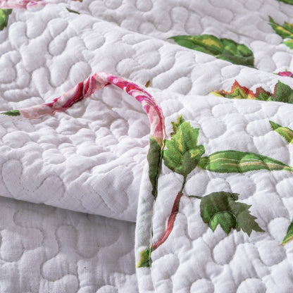 DaDa Bedding Pink Romantic Roses Floral Quilt Set