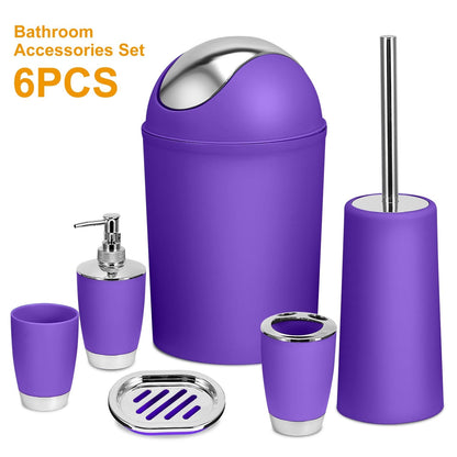 Bathroom Accessories Set 6 Pcs Bathroom Set Ensemble Complete Soap Dispenser Toothbrush Holder Tumbler Soap Dish Toilet Cleaning Brush Trash Can