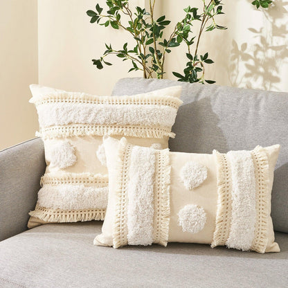Cushion Cover Cotton Linen Pillowcase Tufted Beige Decorative Fashionable Cotton Hand-Woven Throw Pillow Covers Tufted  Pillow Covers  Bedroom Throw Pillow Cushion For Bed Home