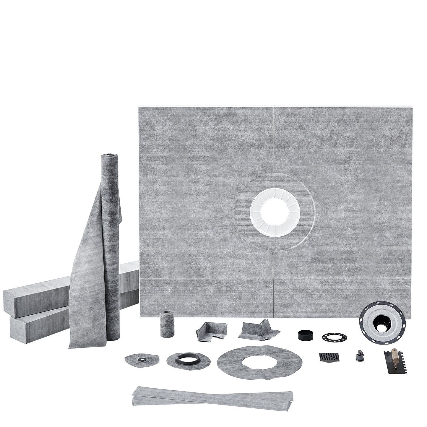Shower Curb Kit, 60"x48" Shower Pan Kit with 2" ABS Central Flange, Waterproof Membrane, Stainless Steel Grate and Joint Sealant, Shower Pan Slope Sticks Fit for Bathroom