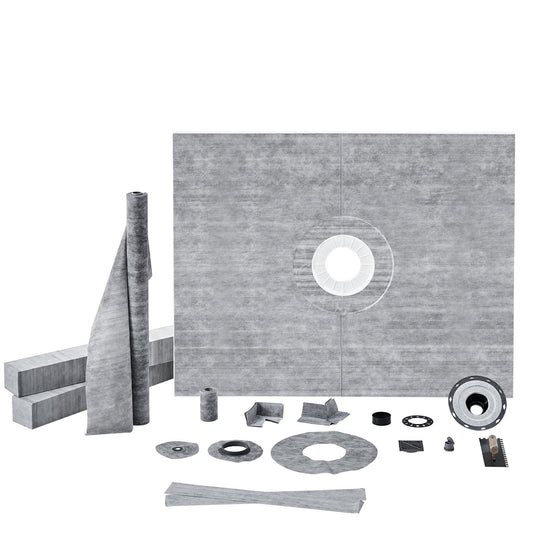Shower Curb Kit, 60"x48" Shower Pan Kit with 2" ABS Central Flange, Waterproof Membrane, Stainless Steel Grate and Joint Sealant, Shower Pan Slope Sticks Fit for Bathroom