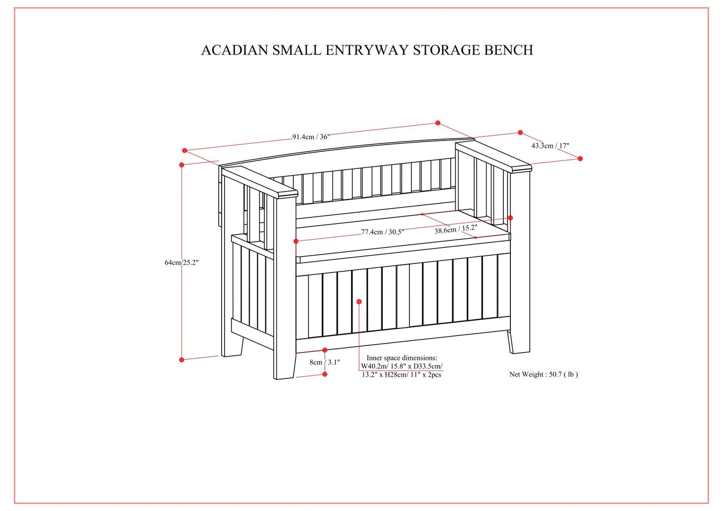 Acadian - Entryway Storage Bench, Handcrafted