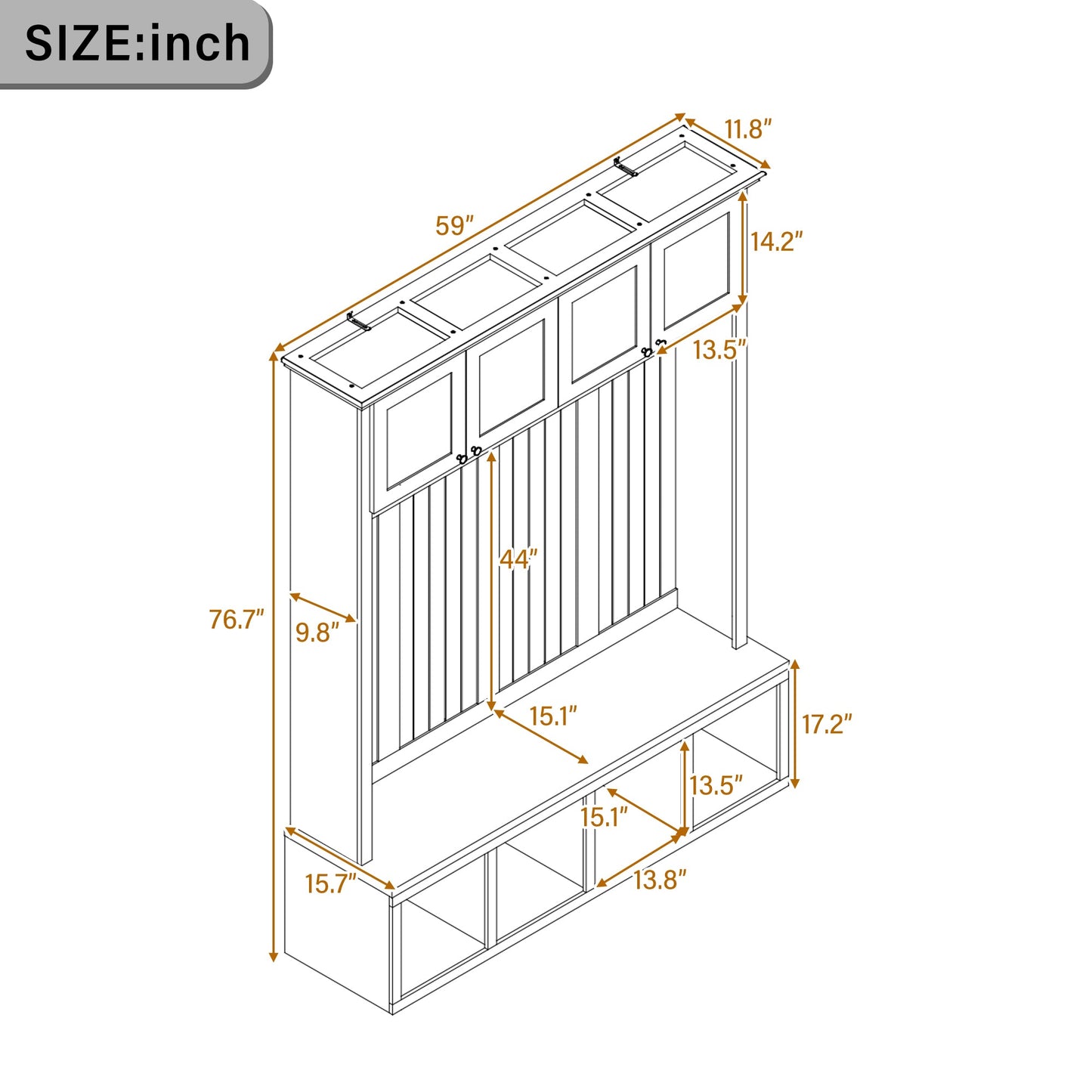 Vibe Haus 59''W Entryway Hall Tree with Bench and Storage