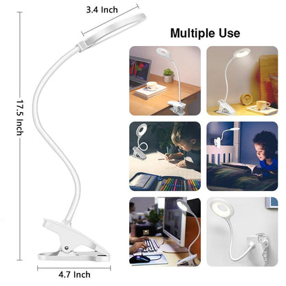 Desk Lamp Touch Clip Study Light Gooseneck Desktop USB Rechargeable Bedroom Lamp Bedside Bedside Desk Clip-on Table Lamp Decorative Table Lamp Cute Study Lamps for Bedroom Décor