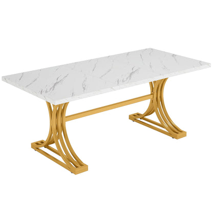 Executive Desk With X-Legs, Sturdy Office Workstation For Home Office - White / Gold