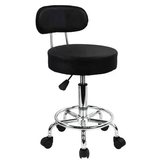 Height-Adjustable PU Leather Rolling Stool with Backrest & Footrest