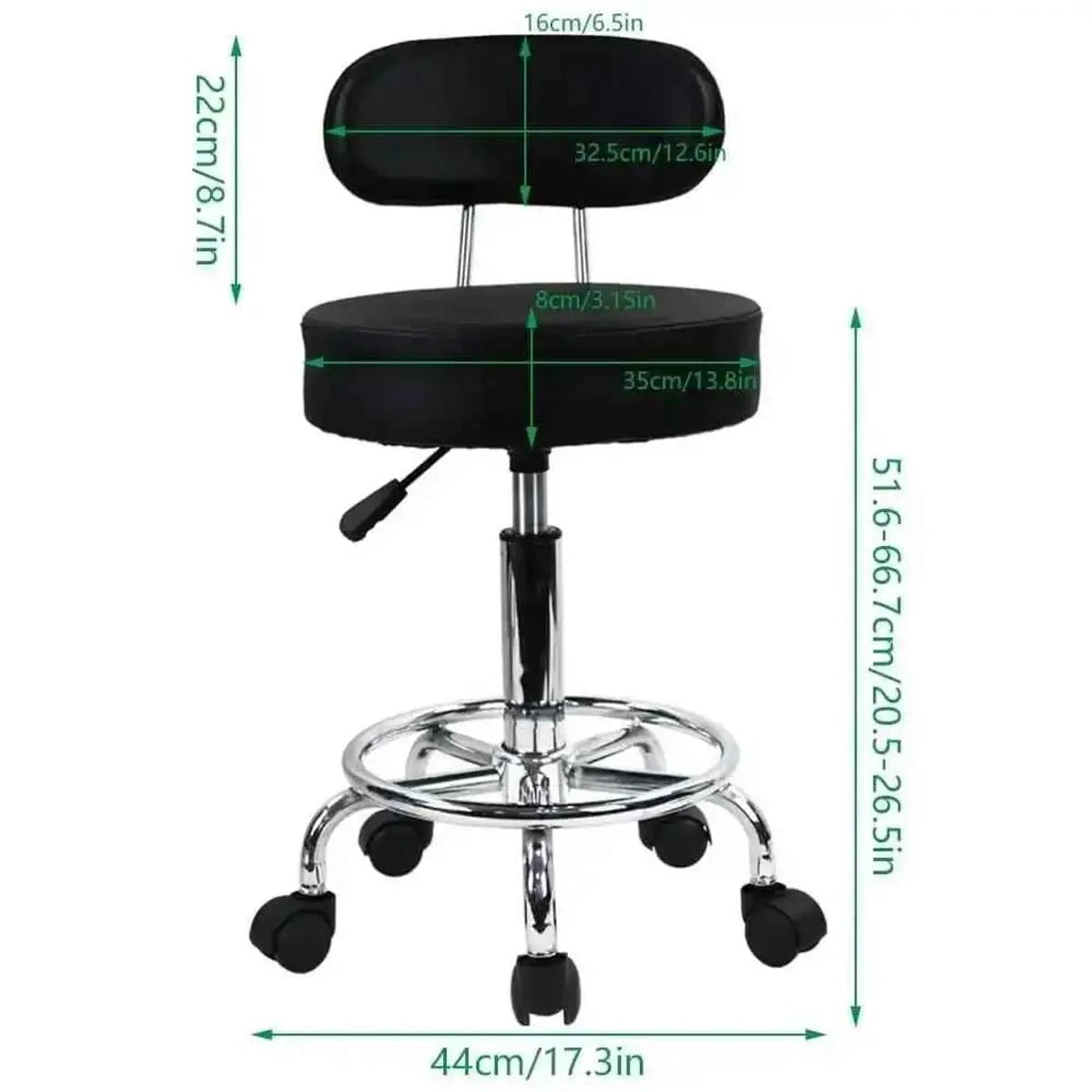 Height-Adjustable PU Leather Rolling Stool with Backrest & Footrest